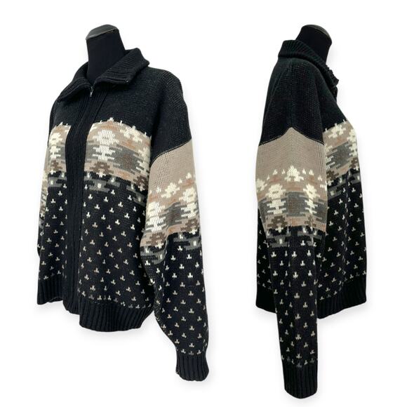 VINTAGE London Fog | L | Unisex Nordic Full-Zip Cardigan Ski Sweater w/ Pockets - Picture 3 of 5